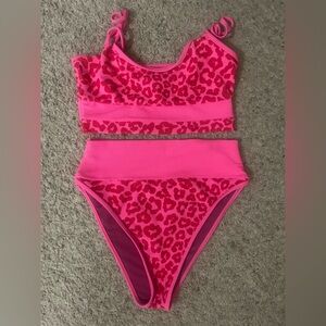Beach Riot pink leopard high waisted swimsuit sz Medium
